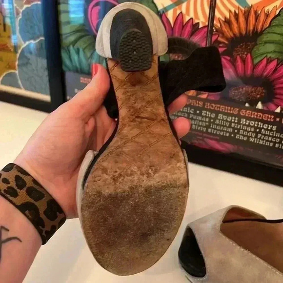 L.A.M.B. Womens Strappy Tri Colored Leather High Heels Peep Toe-Sz 8 - Picture 7 of 8